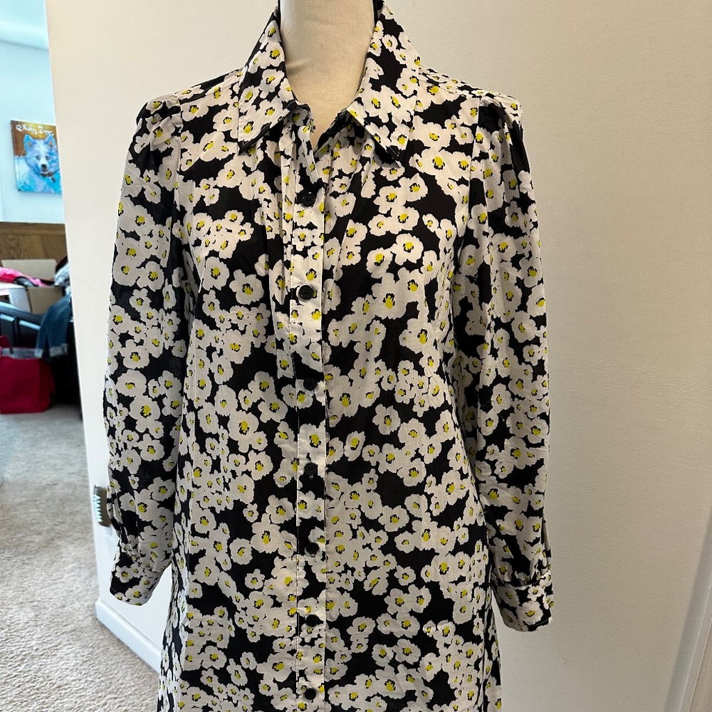 Sanctuary Cotton Button Down Dress, Floral Navy, White, Yellow, Sz Sm, Like New